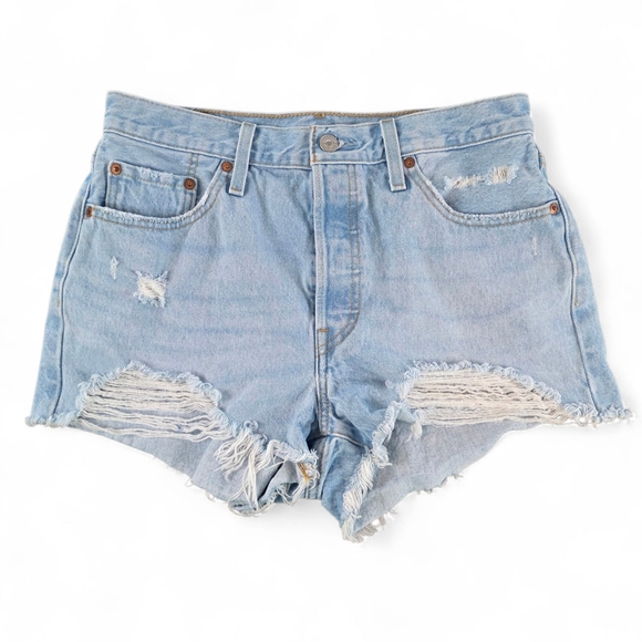 Levi’s 501 Distressed High Rise Button Fly Denim Cutoff Shorts Women’s W29 - Picture 1 of 8